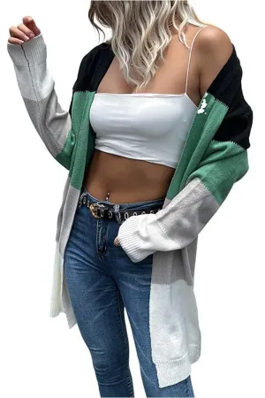 COLOR BLOCK OPEN FRONT CASUAL CARDIGAN Multipurpose Design