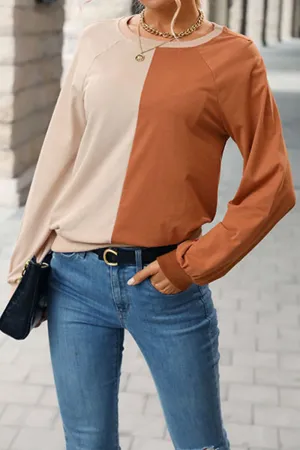 MinimalistCut COLOR BLOCK ROUND NECK CASUAL TOP