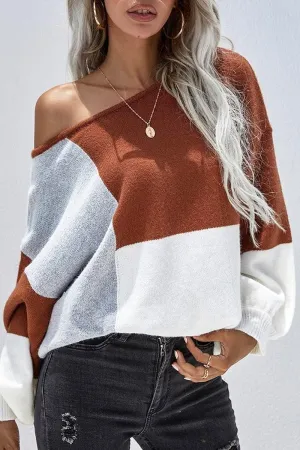 COLOR BLOCK ROUND NECK SWEATER TOP FOR WOMEN Unlined Design Hypoallergenic fabric
