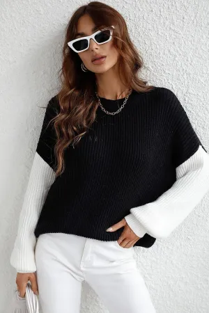 Denim Shirt COLOR BLOCK SLEEVE KNIT WARM SWEATER