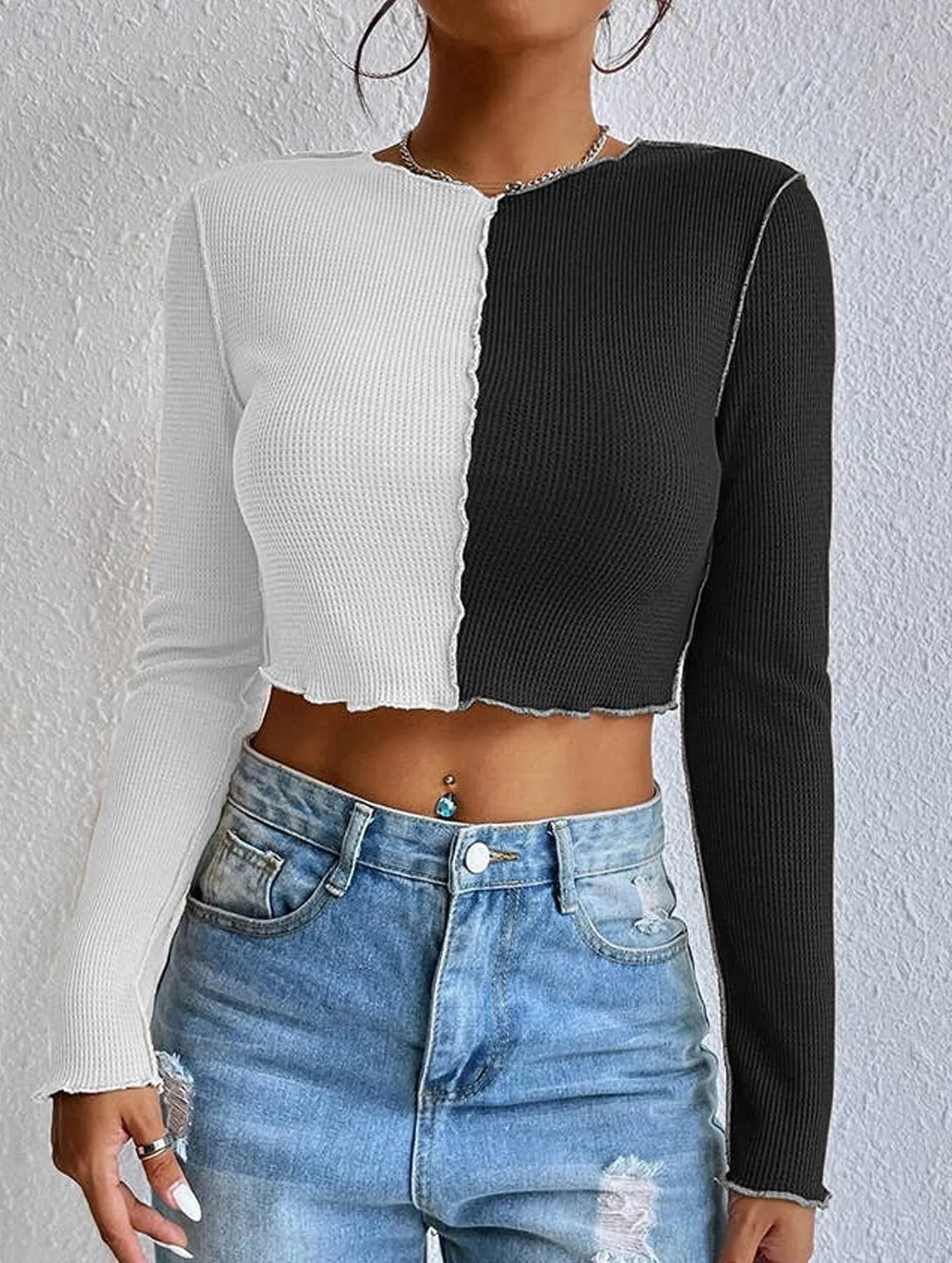 Versatile Layering Cut COLOR CONTRAST STITCHING STITCHING CAR TOP_CWTBLL0856