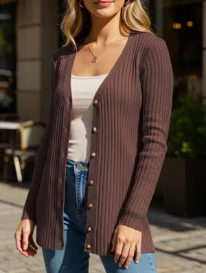 Solid color women's ribbed long-sleeved cardigan FlexFoamInserts