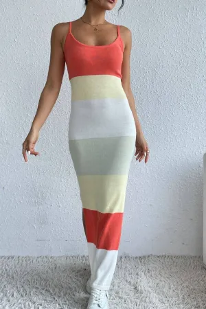 COLOR STRIPED BACKLESS SLIT KNIT SLIP MAXI DRESS_CWDMD1308 Dressy Glow