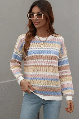 VentilatedArmholes LowMaintenance Fabric COLORED STRIPE KNIT SWEATER TOP