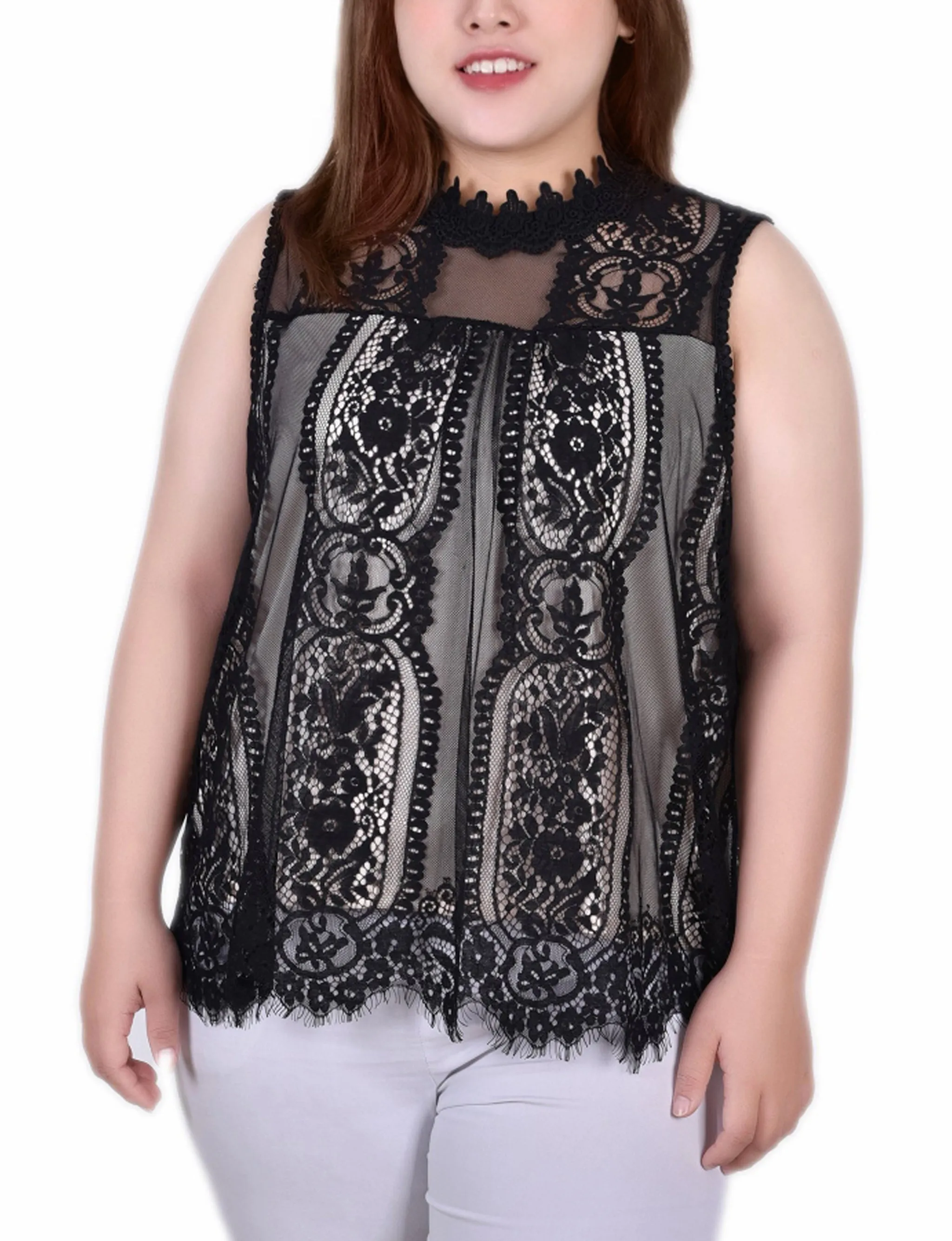 OEKOTEX Certified Fabric Plus Size Sleeveless Mock Neck Lace Top