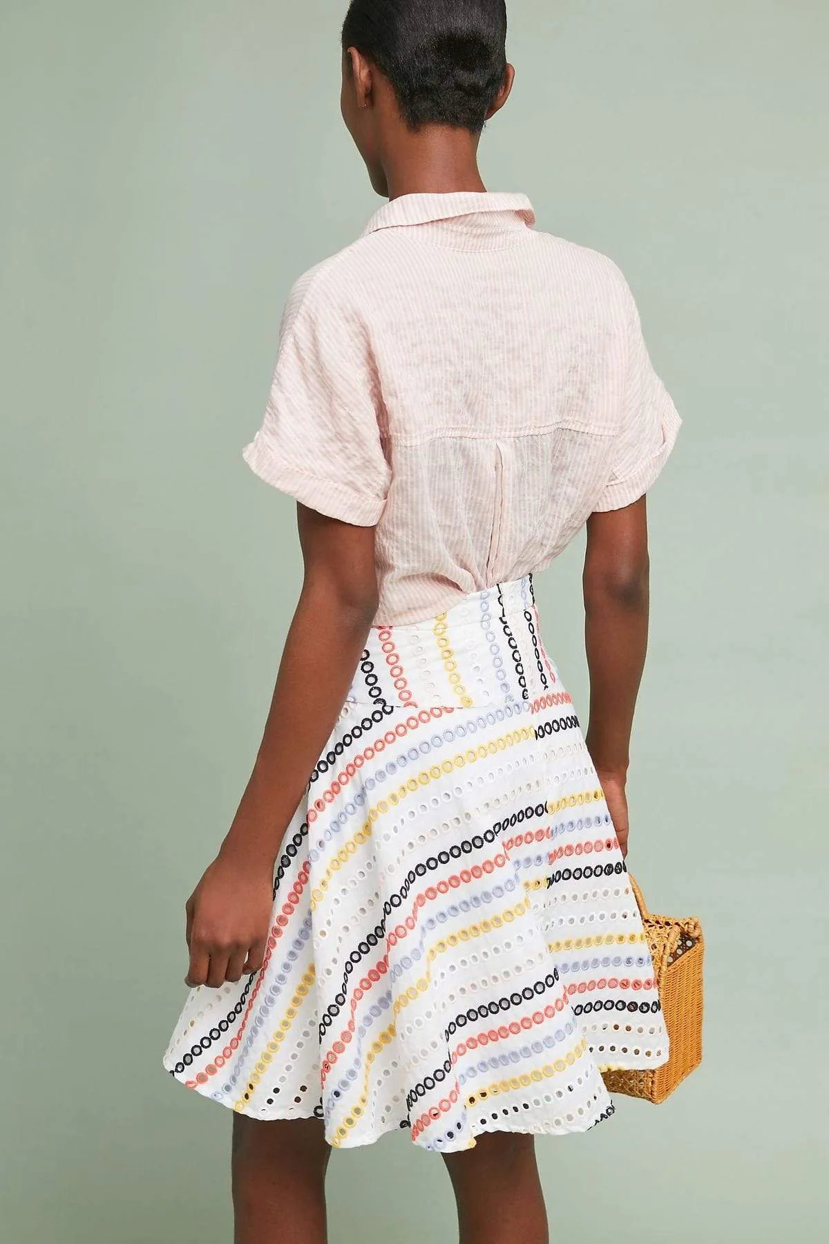 Colorful Eyelet Skirt High Density Weave A Line Silhouette