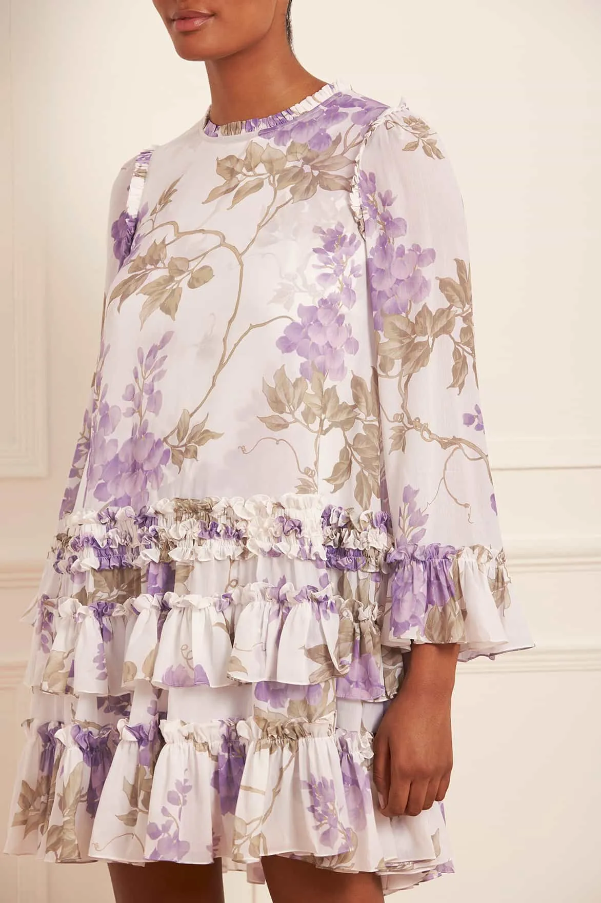 Wisteria Chiffon Round Neck Mini Dress Chic Wear