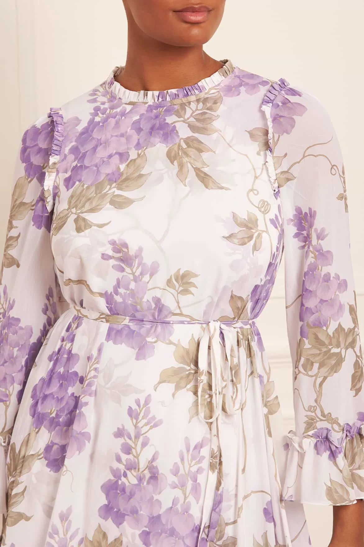 Wisteria Chiffon Round Neck Mini Dress Minimal Motion Countryside-Style
