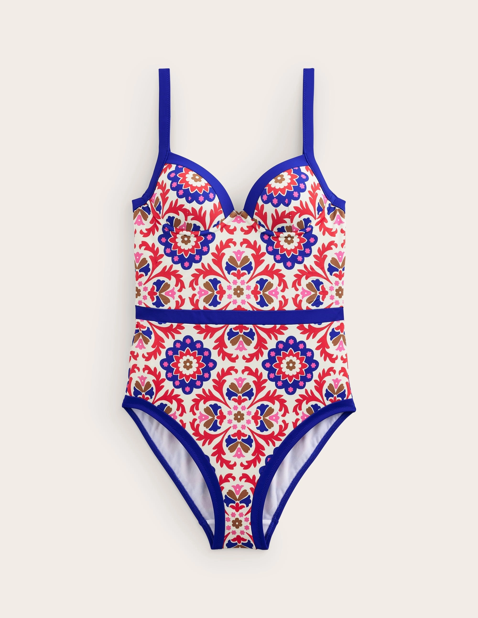 Colour Pop Cup Size Swimsuit-Rubicondo, Mosaic Bloom Taped Neckline Soft Touch Lining
