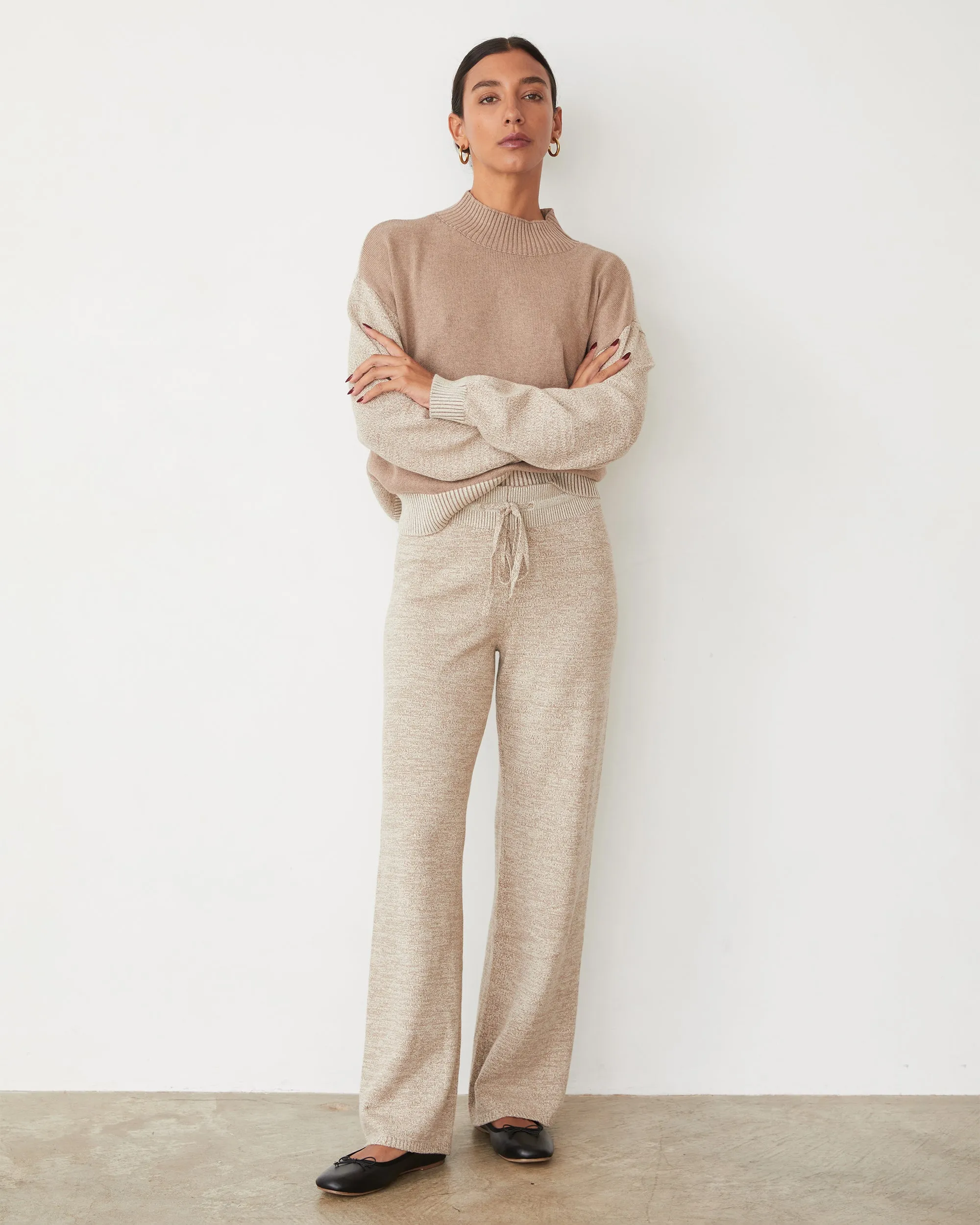 Organic Cotton Cashmere Relaxed Pant Durable Reinforced Elbow Patches Flexible Knit Blend