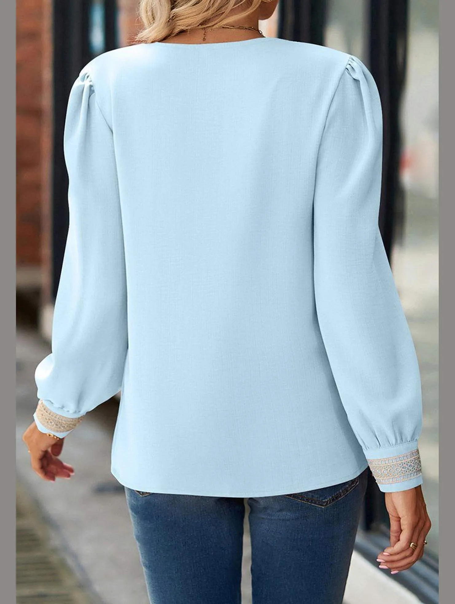 Silicone Grip Interior Casual dress WOMEN GUIPURE NECK AND CUFF DAILY BLOUSE