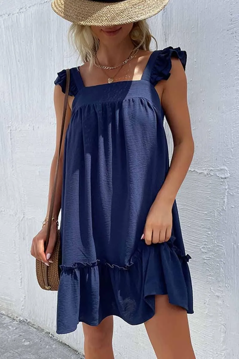 ANGEL WINGS SLEEVE RUFFLED LACE MINI DRESS Non-Iron