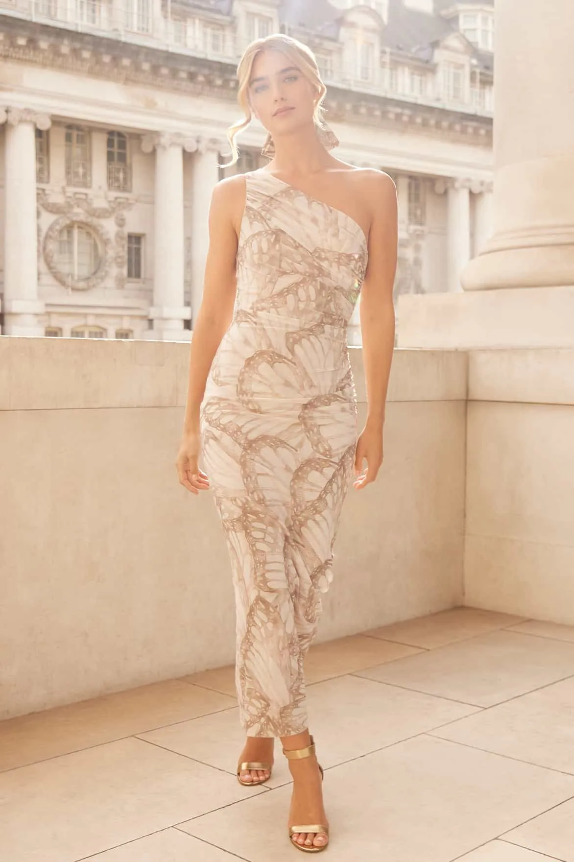 Flutter Draped One-Shoulder Ankle Gown Winter Proof