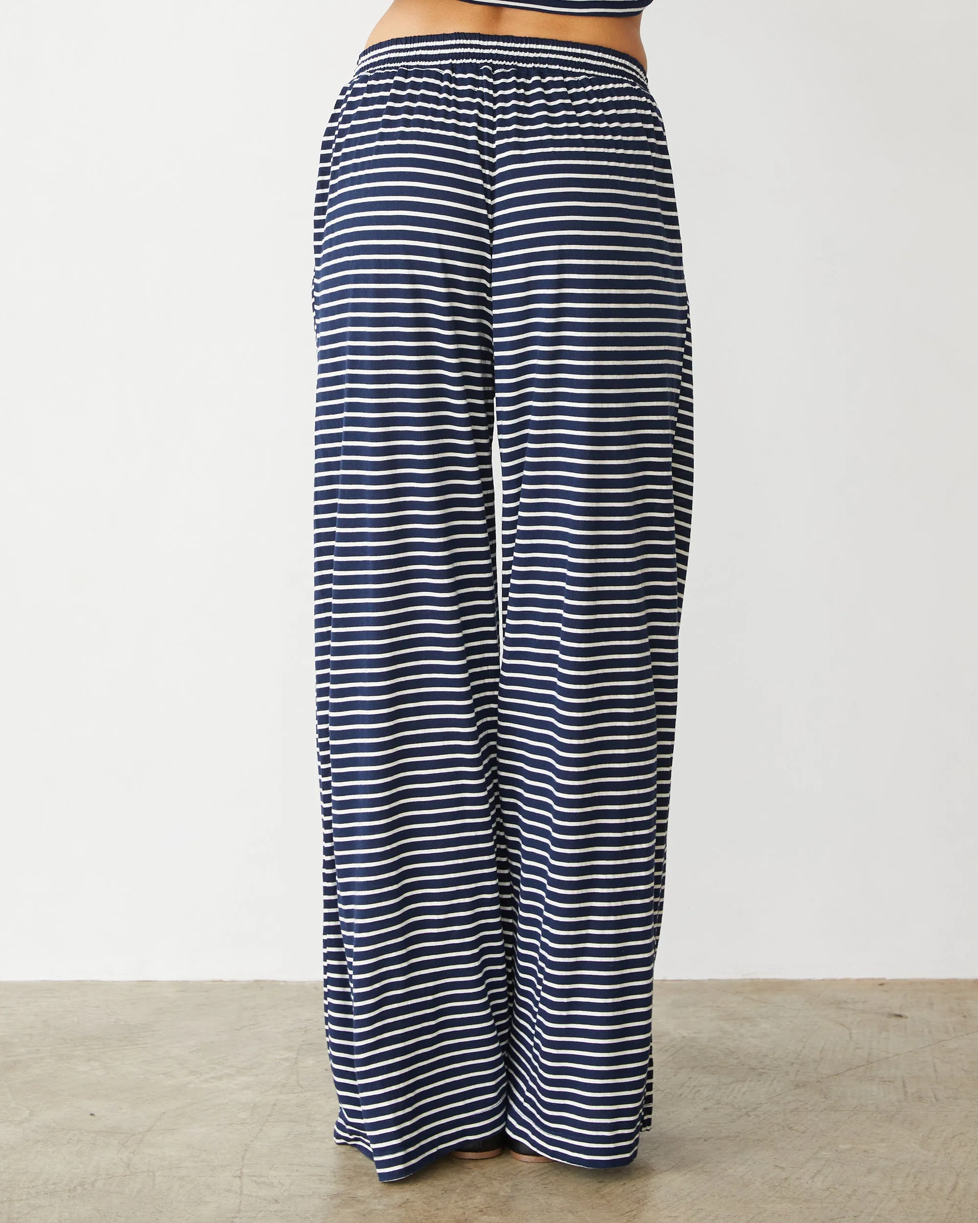 Stretch Waist Windproof coating Stripe Jersey Wide Leg Pant