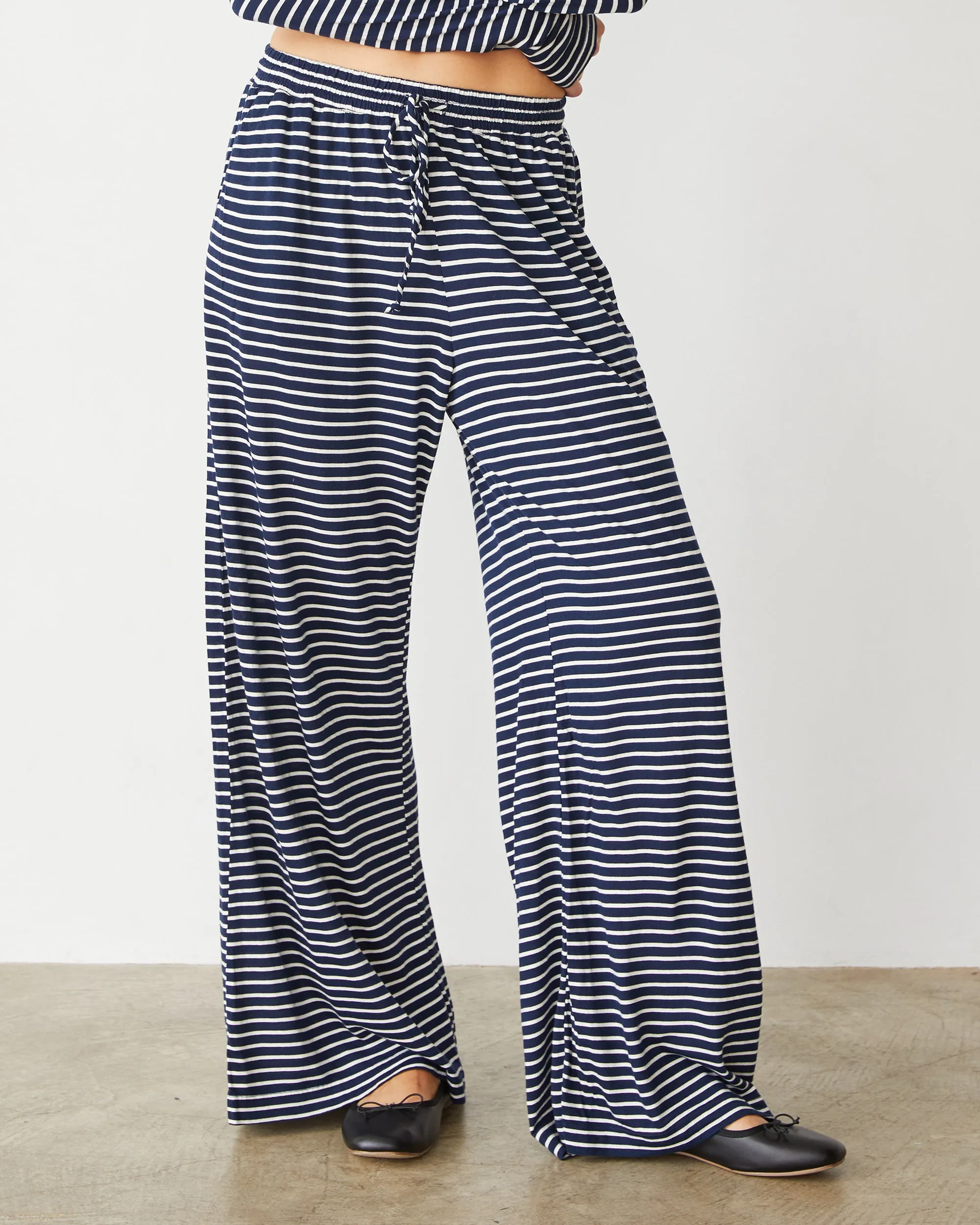 Stripe Jersey Wide Leg Pant LowProfileTopstitching AllDayCompression