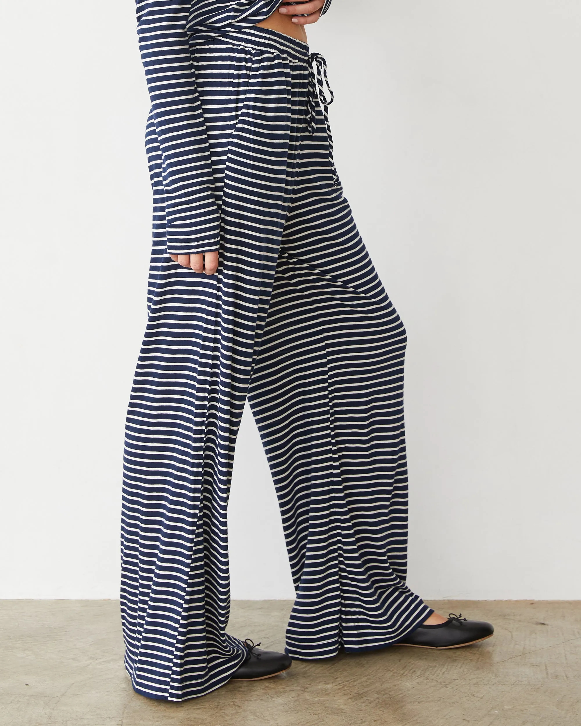 Stripe Jersey Wide Leg Pant Anti Pilling Finish Move Freely