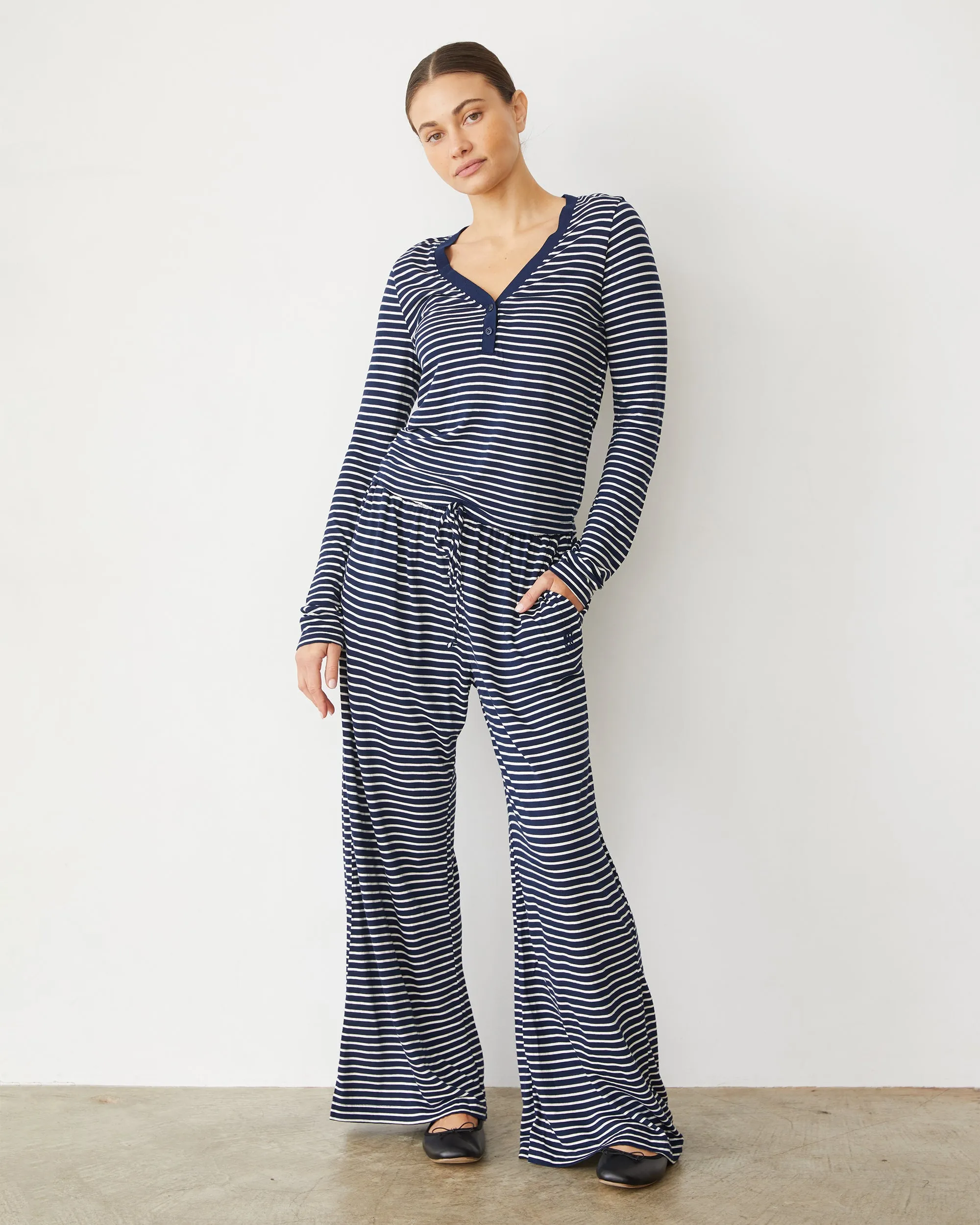 Relax Mode Comfy Wearable Stripe Jersey Wide Leg Pant