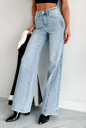 Noah Judy Blue High Rise Retro Seam Wide Leg Jeans (Medium) Versatile Design