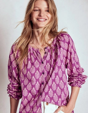 Isla Long Sleeve Jersey Shirt-Purple, Wildflower Bouquet Ribbed Trim