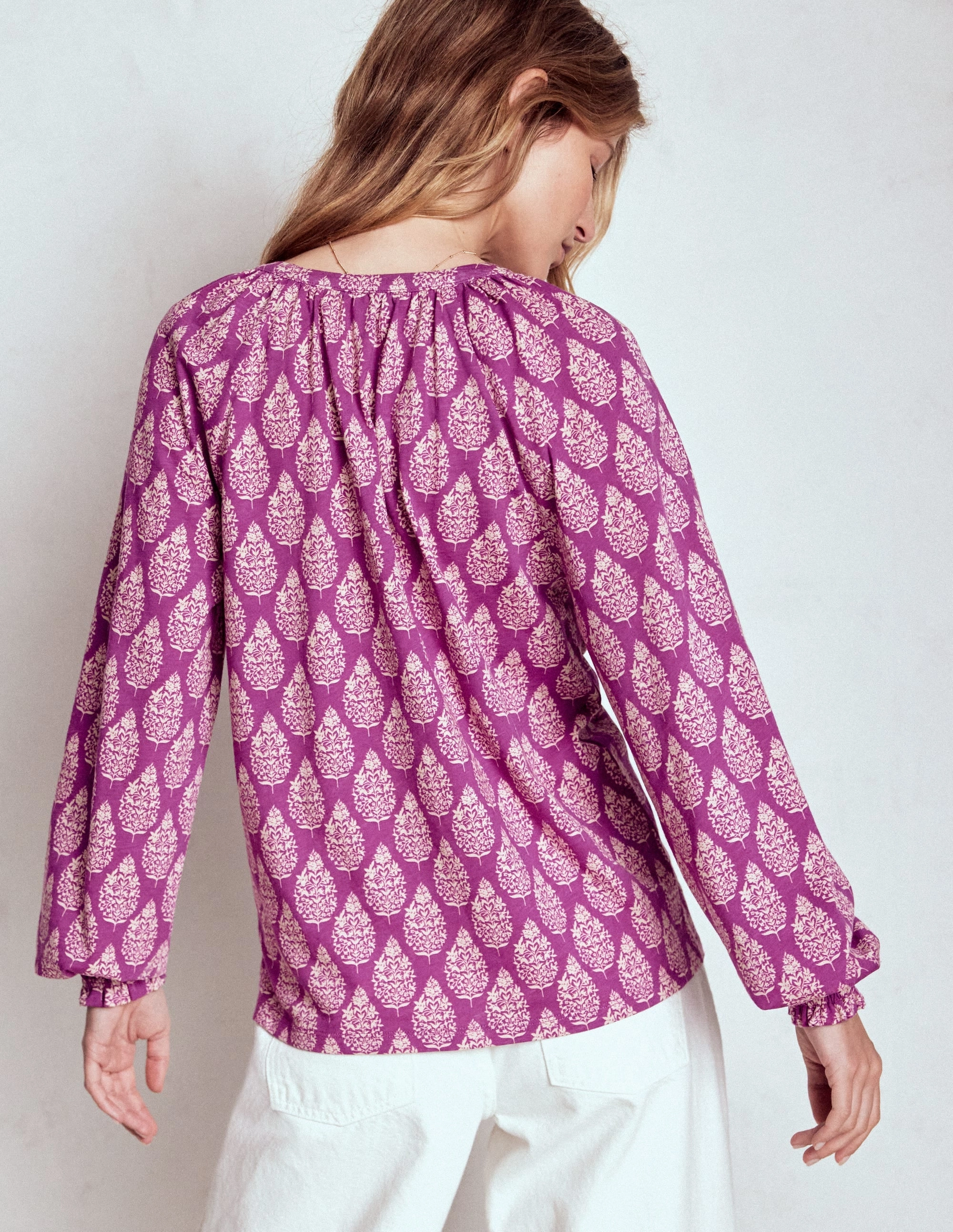 Isla Long Sleeve Jersey Shirt-Purple, Wildflower Bouquet Convertible Neckline