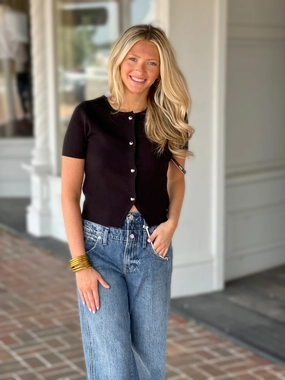 Short Sleeve V-Neck Vest in Black MultiPanelDesign