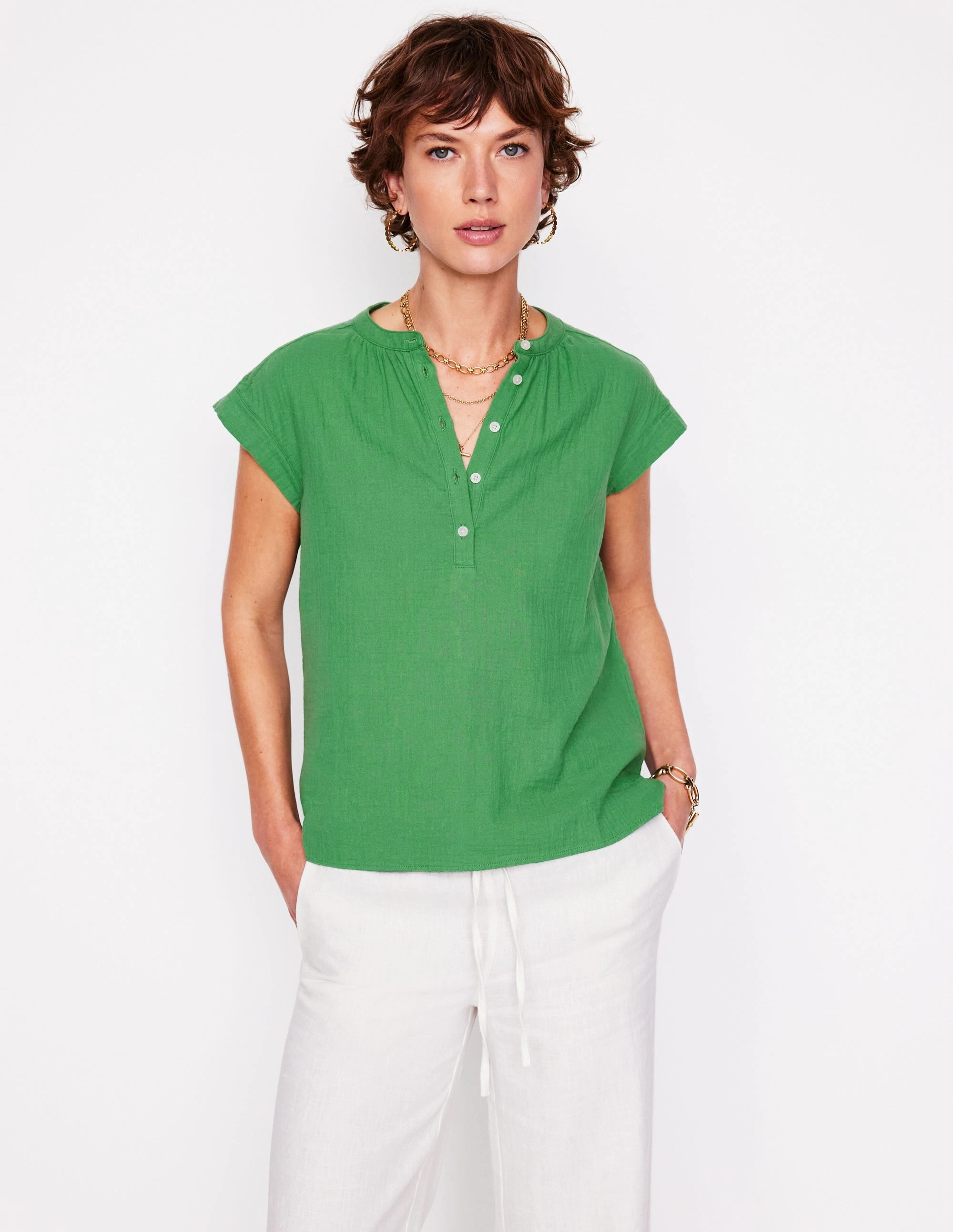 Sleeveless Double Cloth Top-Paradise Green Friction Resistant Shoulder AllSeason Wearability