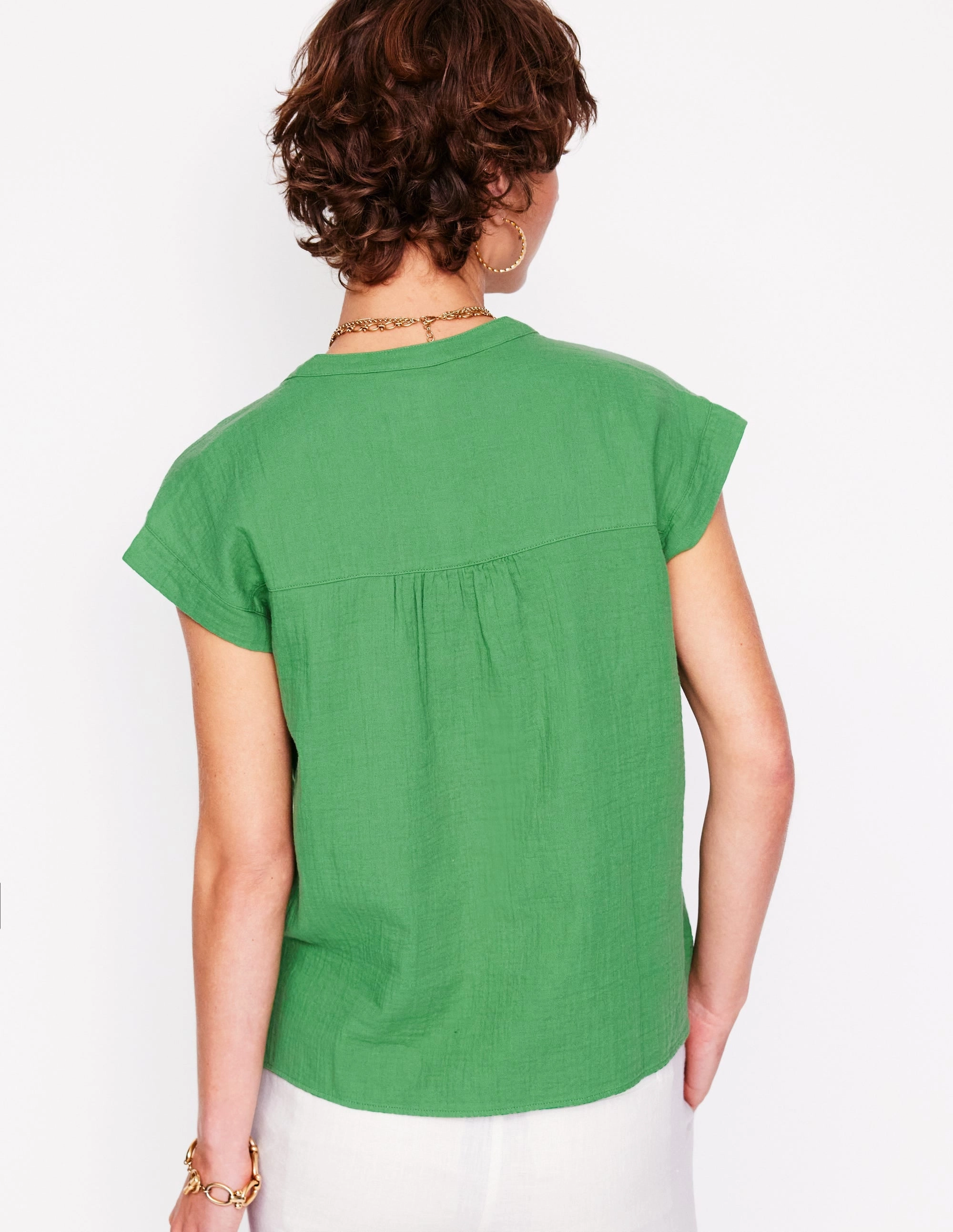 ClassicCrewNeck Sleeveless Double Cloth Top-Paradise Green