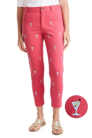 Ankle Capri Stretch Twill Hurricane Red with Martini Practical Wear Hip Friendly Pockets