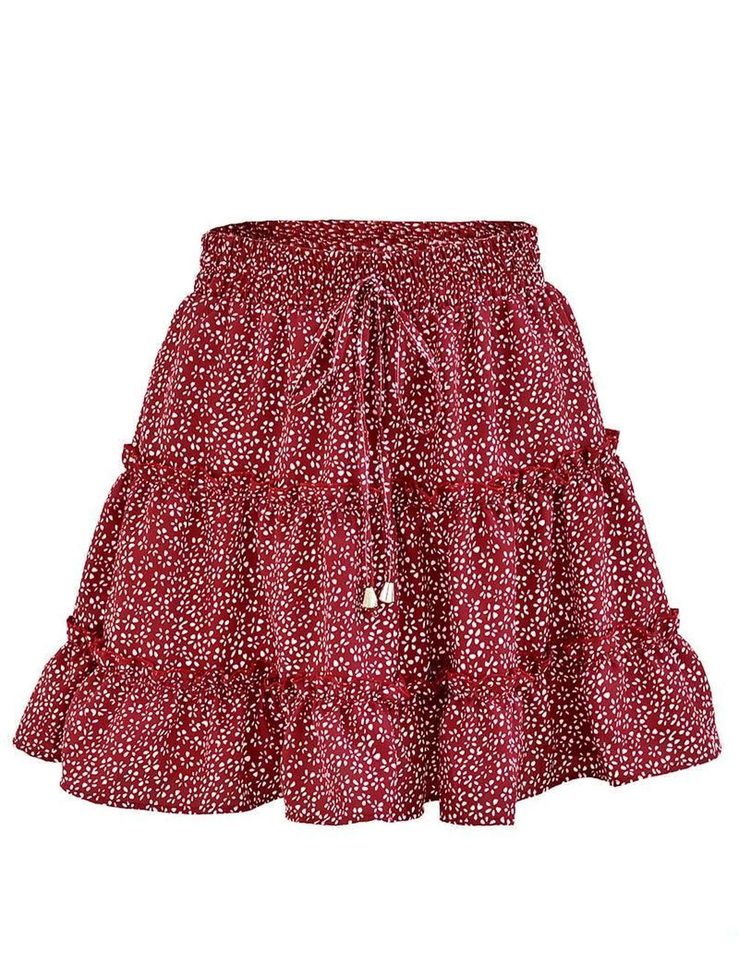 WOMEN HIGH WAISTED RUFFLED FLORAL A LINE SKIRT Stable Shape