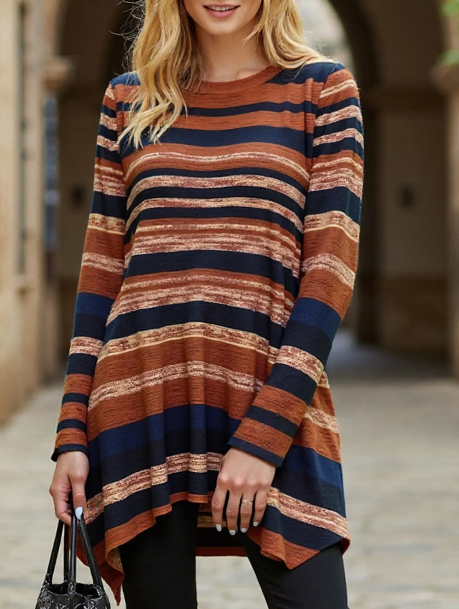 MoistureControl Casual striped print asymmetric T-shirt