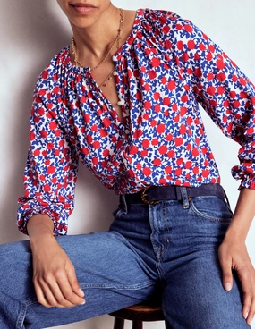 AllDay Comfort AllPurposeWear Isla Long Sleeve Jersey Shirt-Poppy Red, Floweret Vine