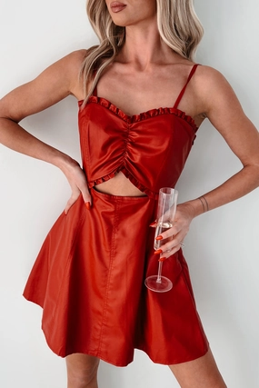 Simmering Looks Faux Leather Mini Dress (Red) Fit Choice London Cool