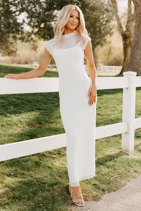 Vibrant Colors Wish You Were Here Mesh Mock Neck Maxi Dress (Ivory)