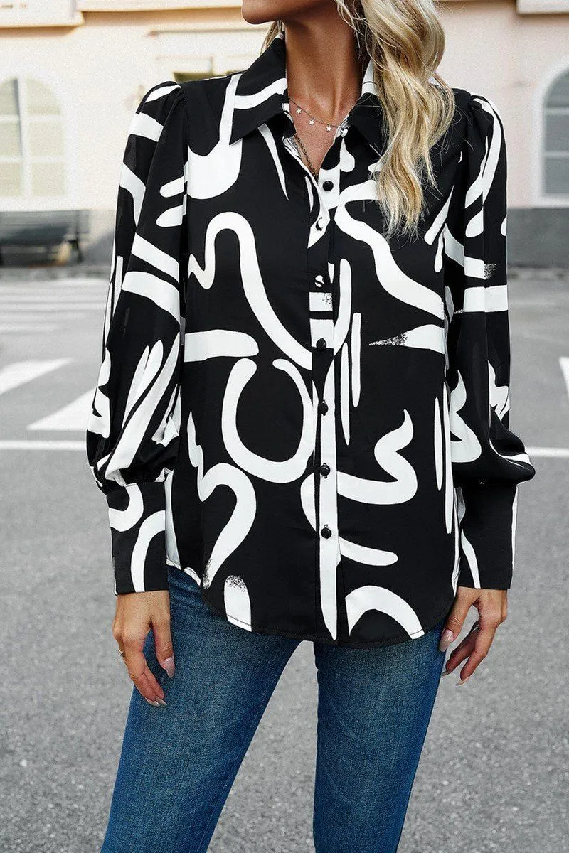 RollUpCuff FLORAL PRINTING BUTTON UP FITTED CUFF BLOUSE