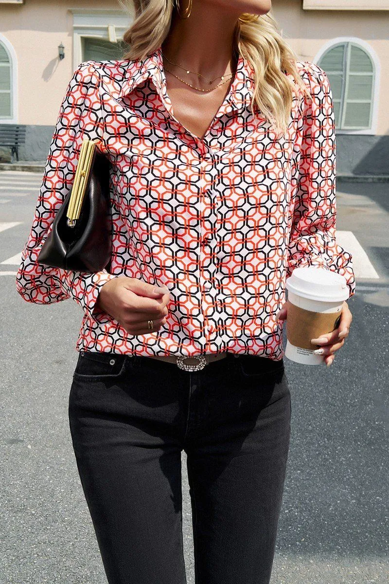 ContrastPlacket UVProtection Coating FLORAL PRINTING BUTTON UP FITTED CUFF BLOUSE