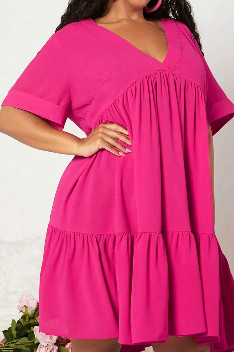Bright Petal DEEP V-NECK RUFFLED LONG SLIM FIT DRESS_CWDSD3338