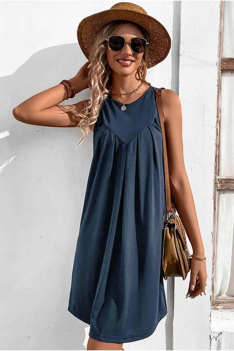 Bow Soft CASUAL SLEEVELESS SHORT DRESS