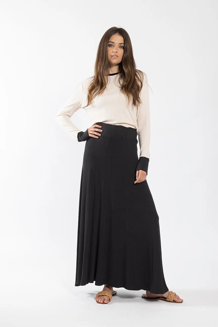 Monn Black Ribbed A Line Skirt 258B Natural Mood Lightweight texture
