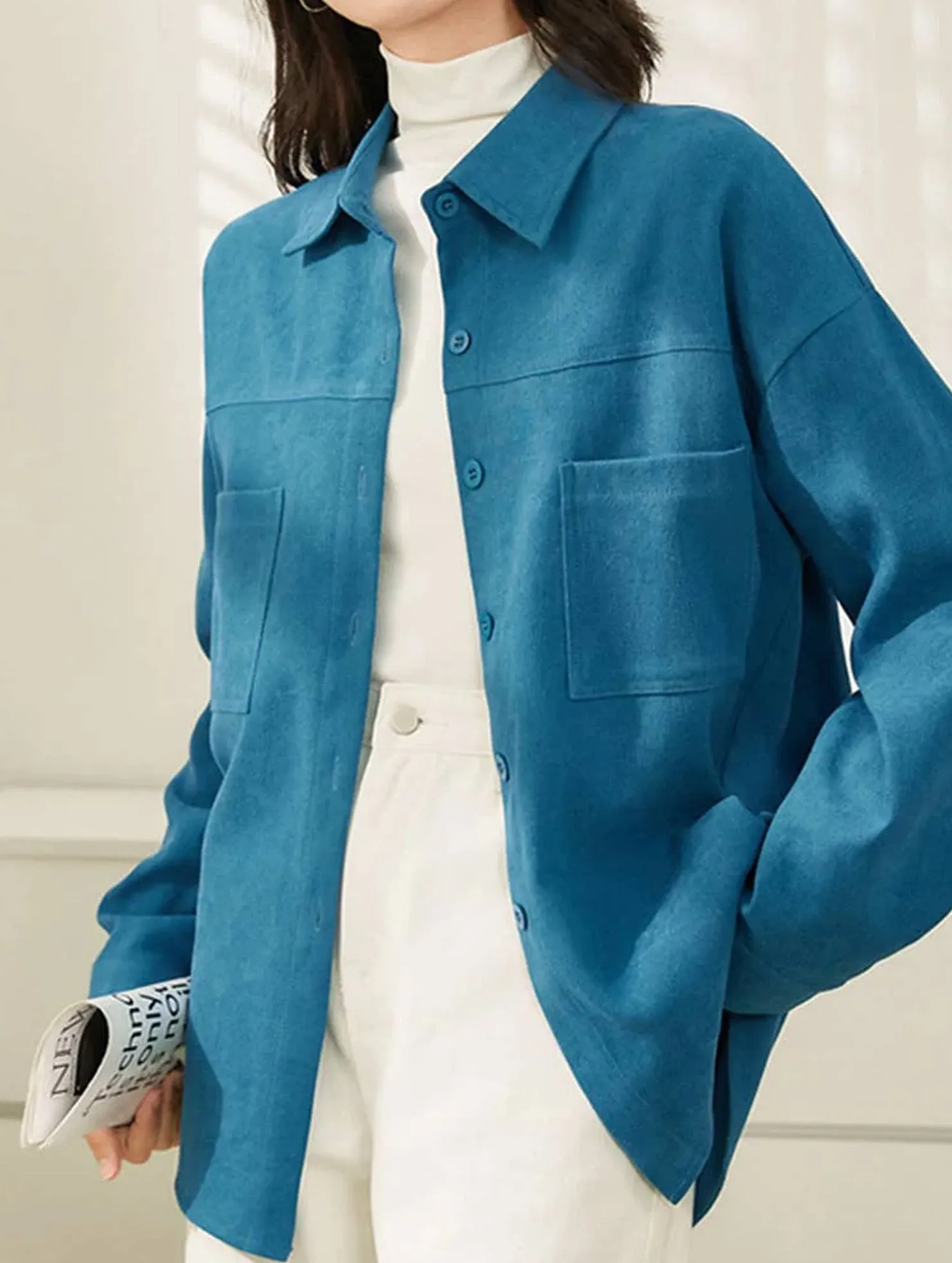 COMMUTER STYLE LONG-SLEEVED SLIMMING SHIRT_CWTBLL0905 NonRestrictive Fit RibbedTexture