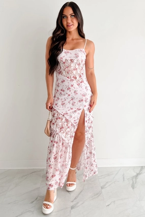 Full-Time Flirt Floral Mesh Maxi Dress (Blush) Summer Dress
