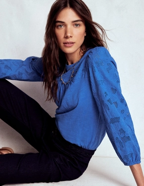 May Broderie Top-Cabana Blue SleevelessOption Quick Dry Feature