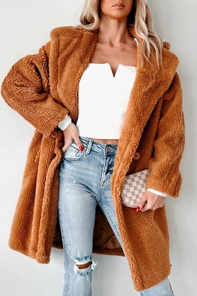 Frosty But Fabulous Oversized Sherpa Coat (Camel) Canvas Make Quick Release Buckle Mechanism