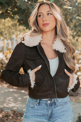 Soulful Strolls Shearling Aviator Jacket (Brown) Heat Resistant Layer Commuter Style