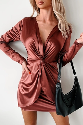 Unlined Look Chill Moment Complete Devotion Twist Knot Mini Dress (Marsala)