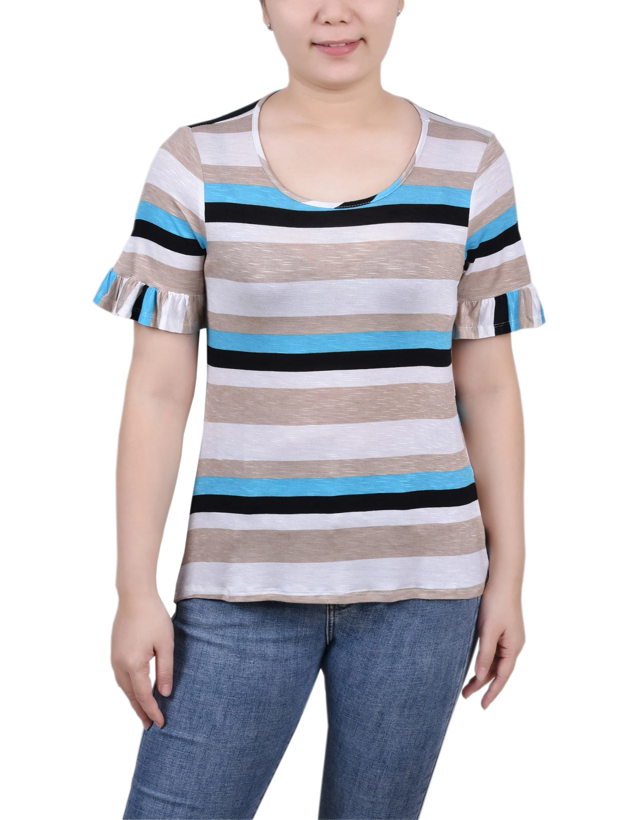 Layered Placket Design Short Bell Sleeve Top