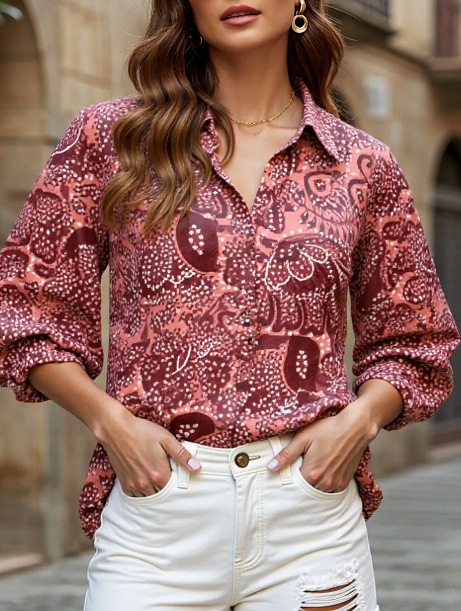 Puff-sleeve chiffon blouse ErgonomicShape