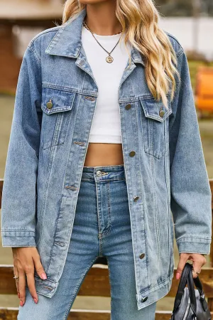 Reinforced Buttonholes Hidden Button Placket WOMEN OVERSIZED BUTTON UP DANDY DENIM JACKET