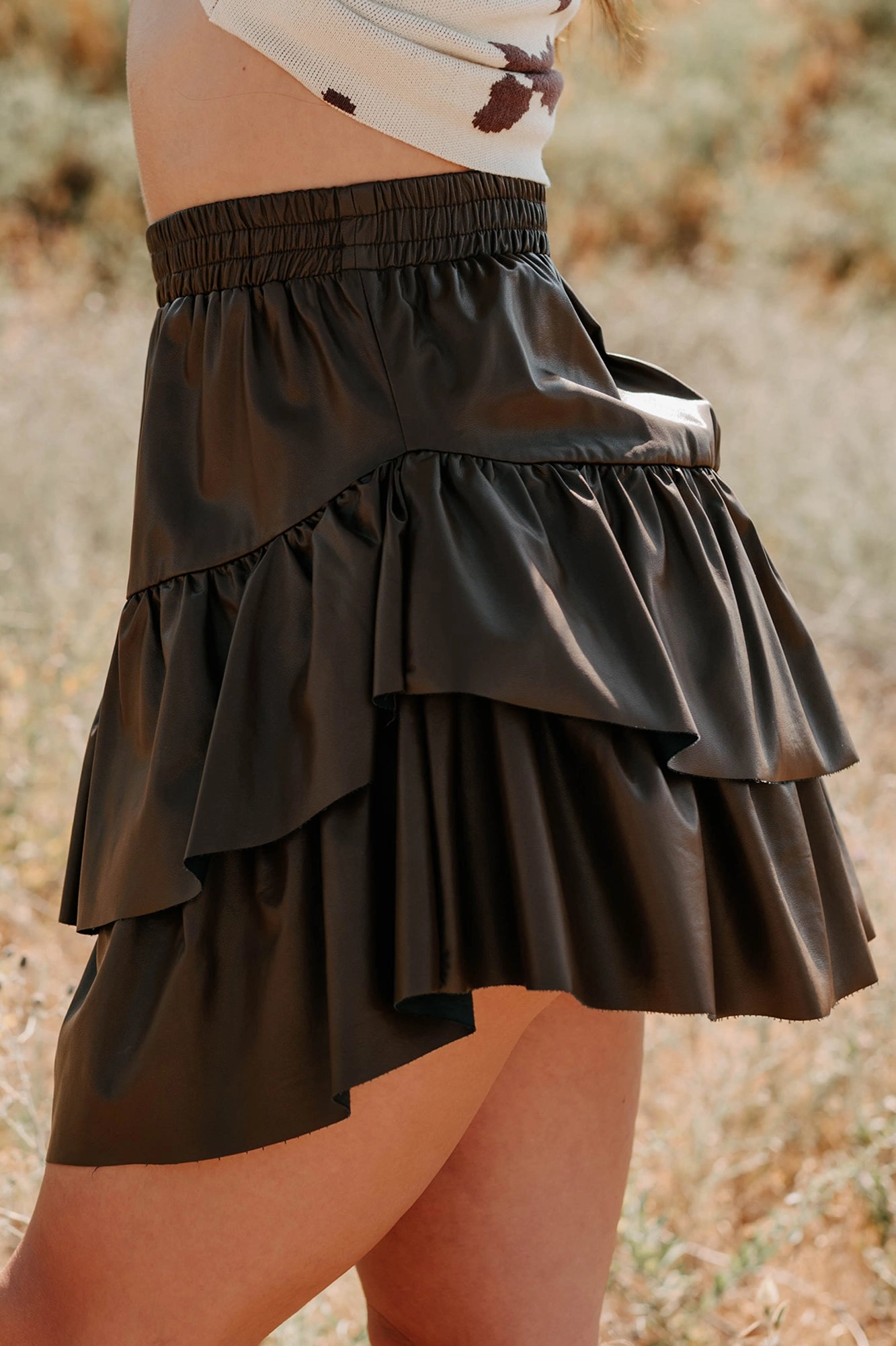 Fashion Fit Functional Layers Make My Day Faux Leather Ruffle Mini Skirt (Chocolate)