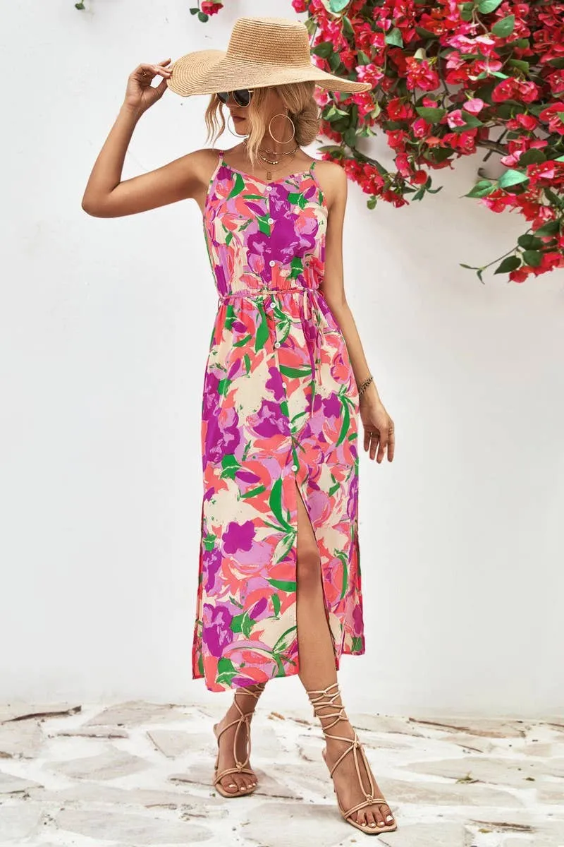 CONDOLE BELT PRINTING SPLIT DRESS_CWDSD2621 Chic Everyday Wear Social Charm