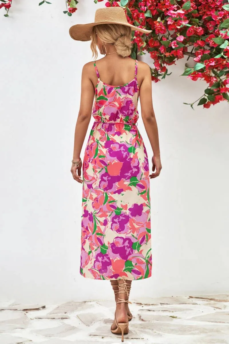 CONDOLE BELT PRINTING SPLIT DRESS_CWDSD2621 Textured Surface Family Vibe